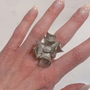 Premier Jewelry Sterling Silver Magnolia Ring with Pave Center